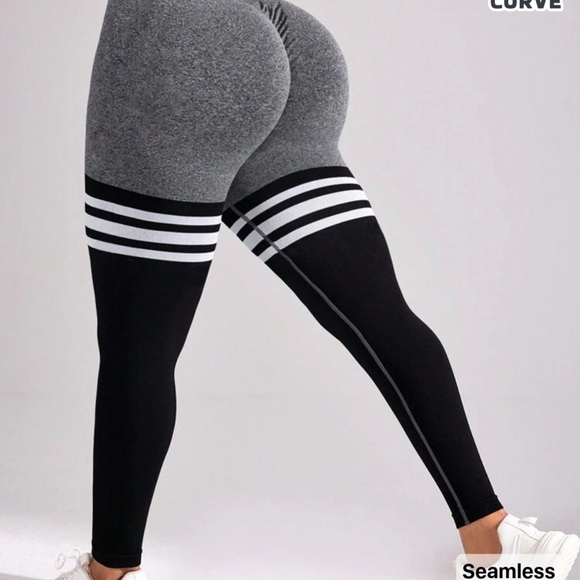 Gray and Black Striped Leggings - Picture 1 of 1